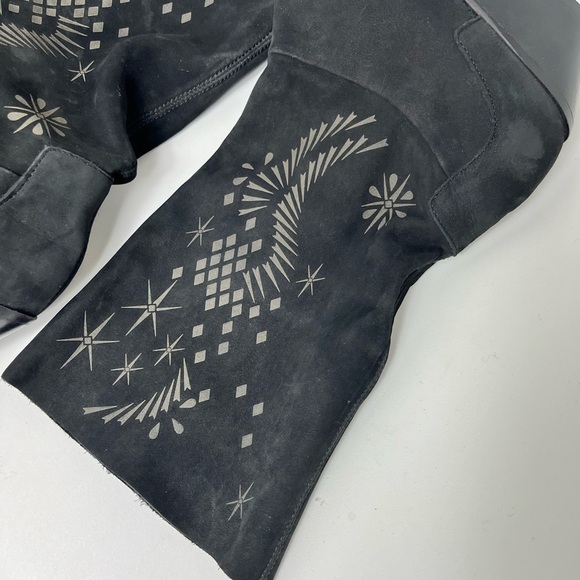 Free People Moon&Back Slouch Western Print Pointy Toe Black Suede Boots Size 36 - Picture 9 of 10